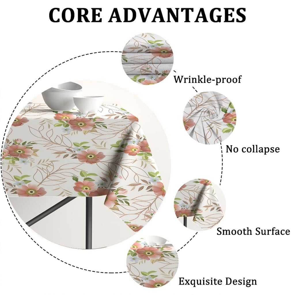 Liane Florale Pêche Nappe Impermeable Ovale 180x240 cm Feuille Dorée, Nappe de Table Botanique en Tissu Polyester, Décoration Nappe Lavable et Anti-Tache, G-8