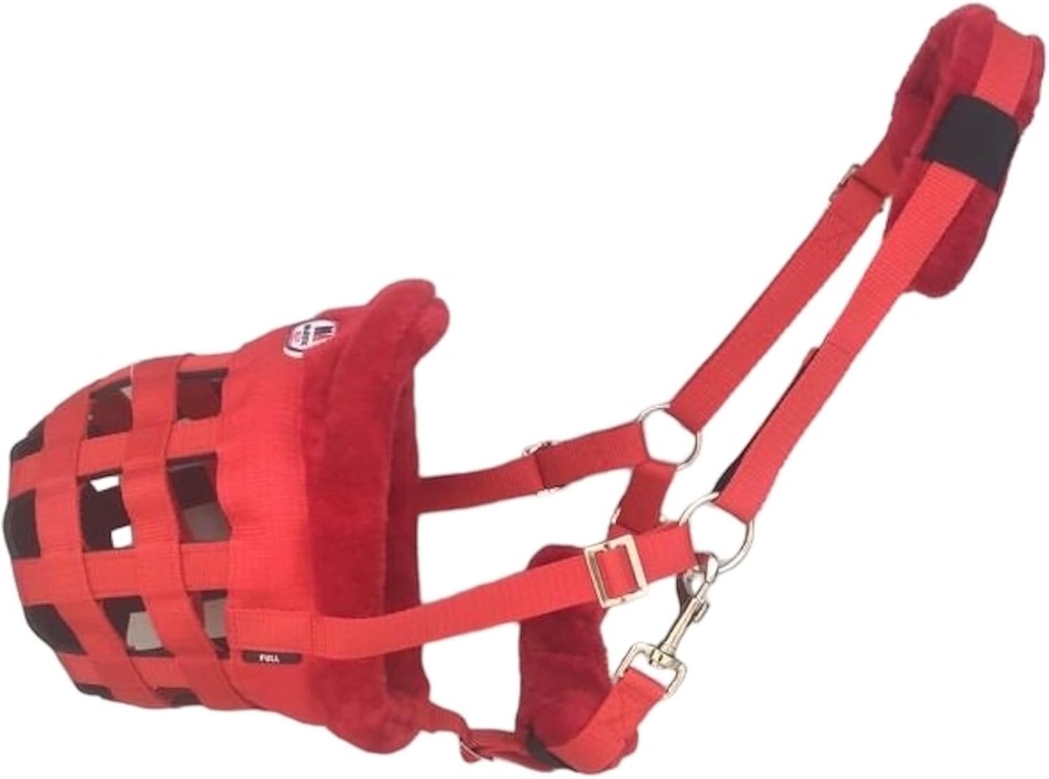 Horse Grazing Muzzle Halter, Mink Fleece Padded, Multiple Sizes, Breathable (Red, Full)
