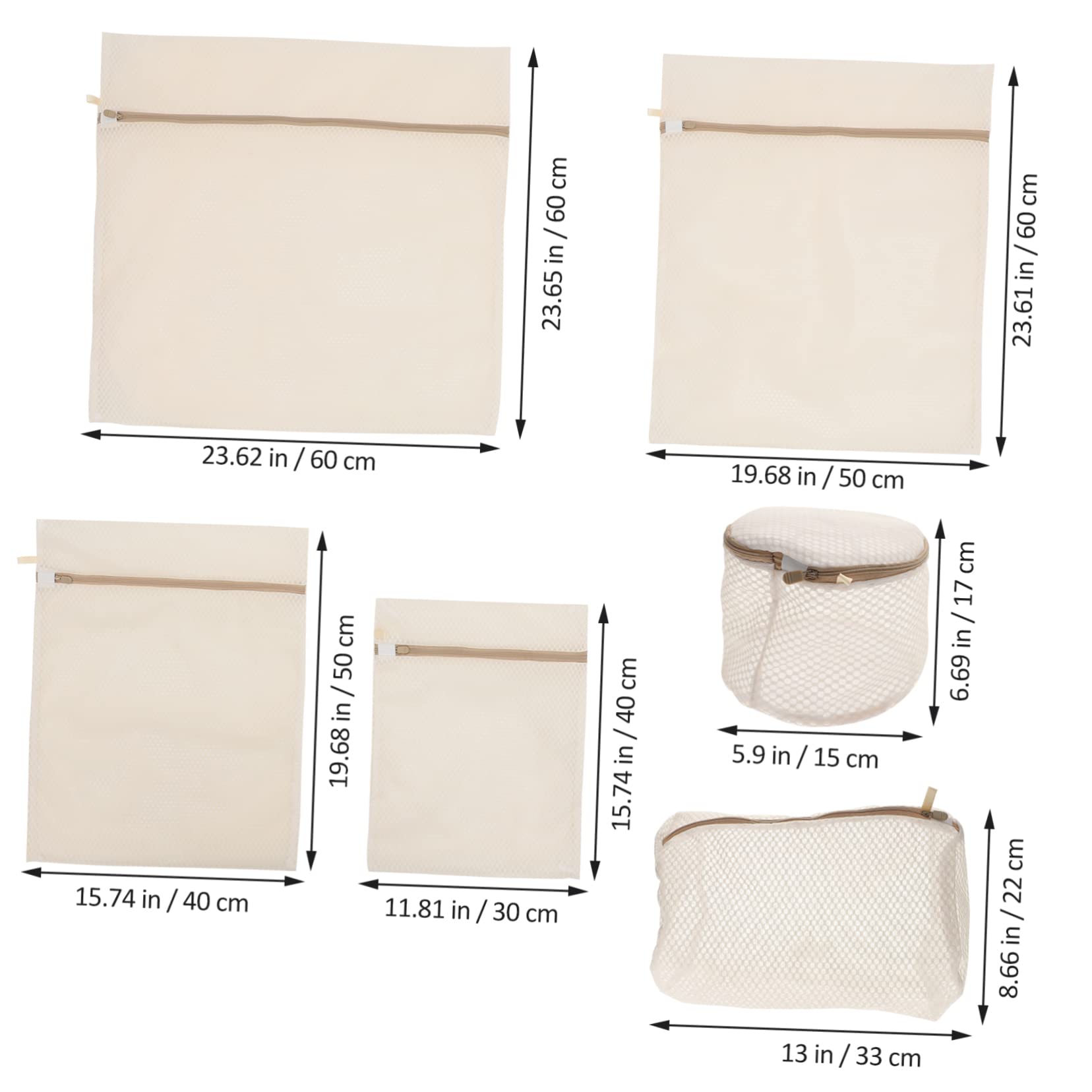 Set 6 Sacchetti per Bucato in Poliestere Beige, Protezione per Biancheria Intima e Reggiseni, Sacchetti Rete Delicati per Lavatrice e Lavaggi Precisi