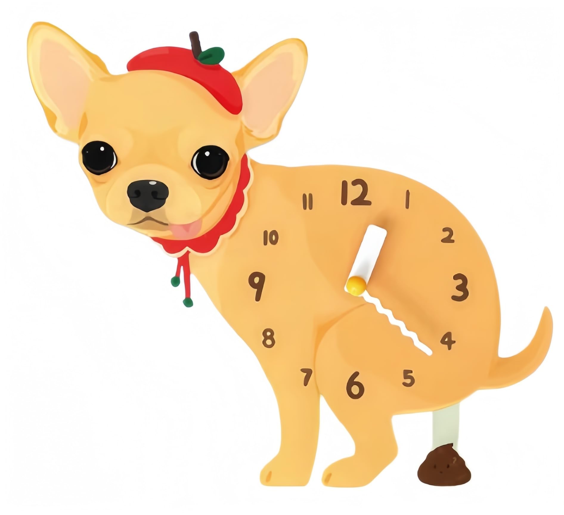 【名入れ対応】うんちする犬の時計 チワワ　レッド　静音 木製 壁掛け時計 Amazon.co.jp: おもしろ犬掛け時計 振り子付き うんちデザイン