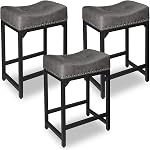 Bar Stools Set of 2, Counter Height Bar Stools for Kitchen Counter, 24 Inch Saddle Barstools, Counter Height Stools for Kitchen Island Support 300 LBS-Brown