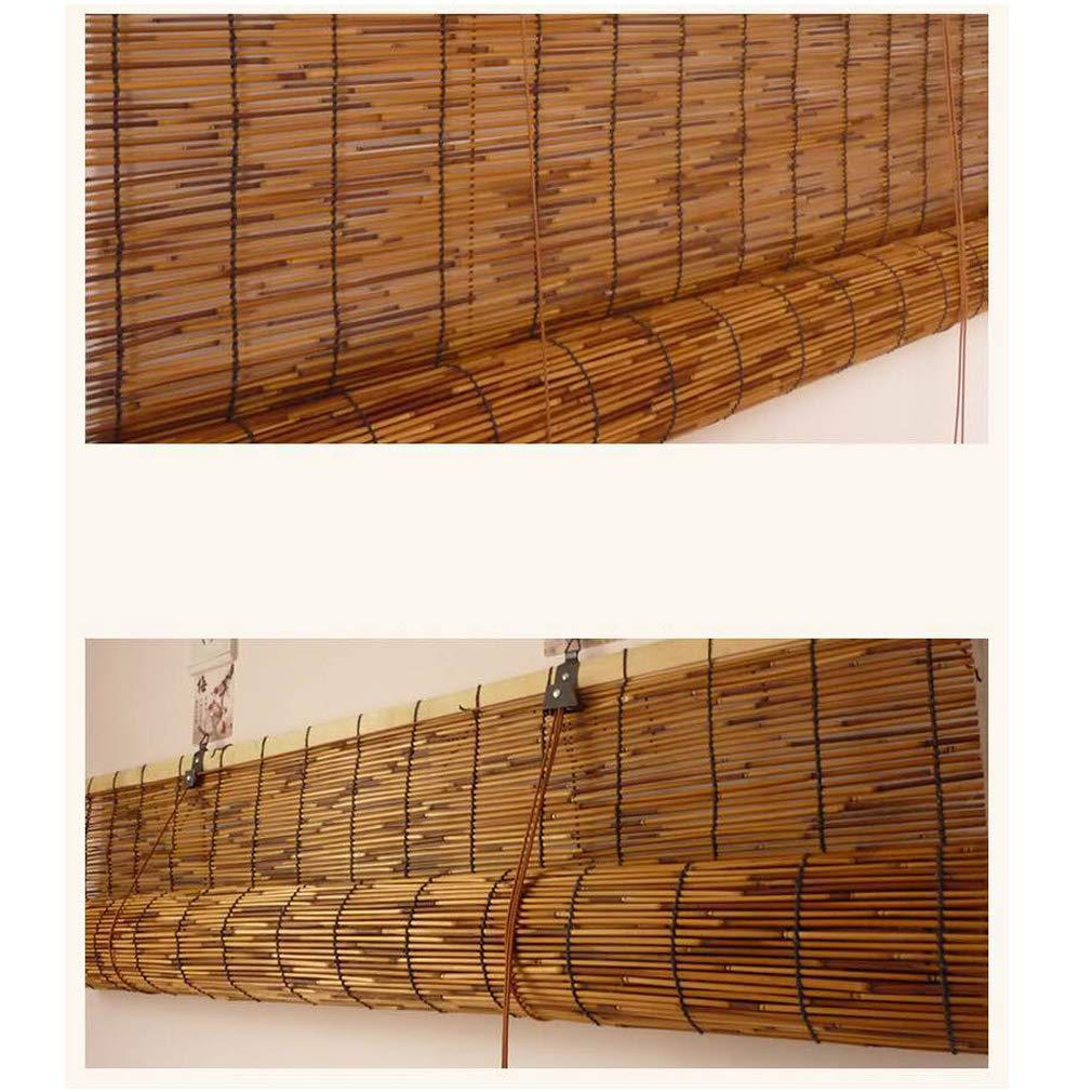 Rétro Carbonisation Rideau de Roseau Pare-Soleil, Store en Bambou Enrouleur, Rideau de Paille pour Extérieur/Patio, Personnalisable (130x150cm/51x59in)