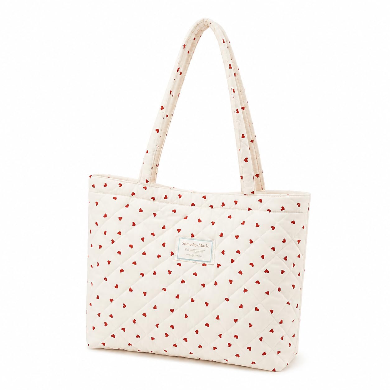 Quilted Tote Bag for Women | Stylish Plaid Shoulder Handbag with Heart Pattern | Large Capacity Lightweight Carry Bag for Travel, Shopping, Office, College & Daily Use-image-30