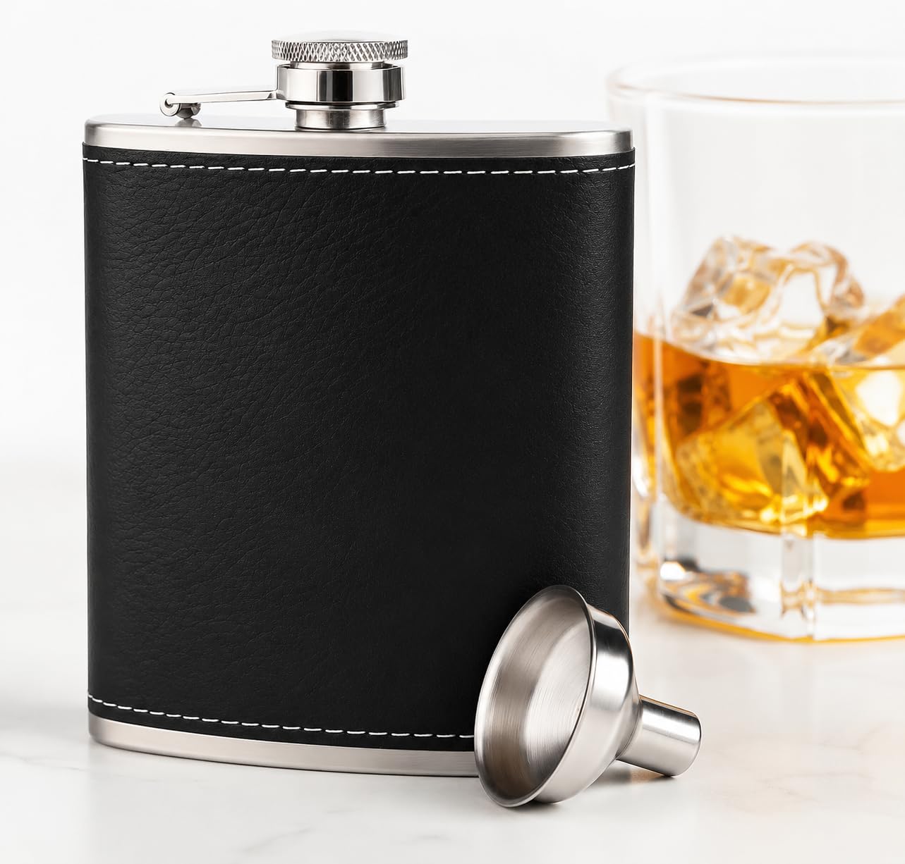 8 oz Stainless Steel Hip Flask with Funnel for Men and Women, Leak-Proof Pocket Whisky Flask with Black Textured Finish, Portable Alcohol Bottle for Camping, Festivals, Hiking, Travel and Gifting