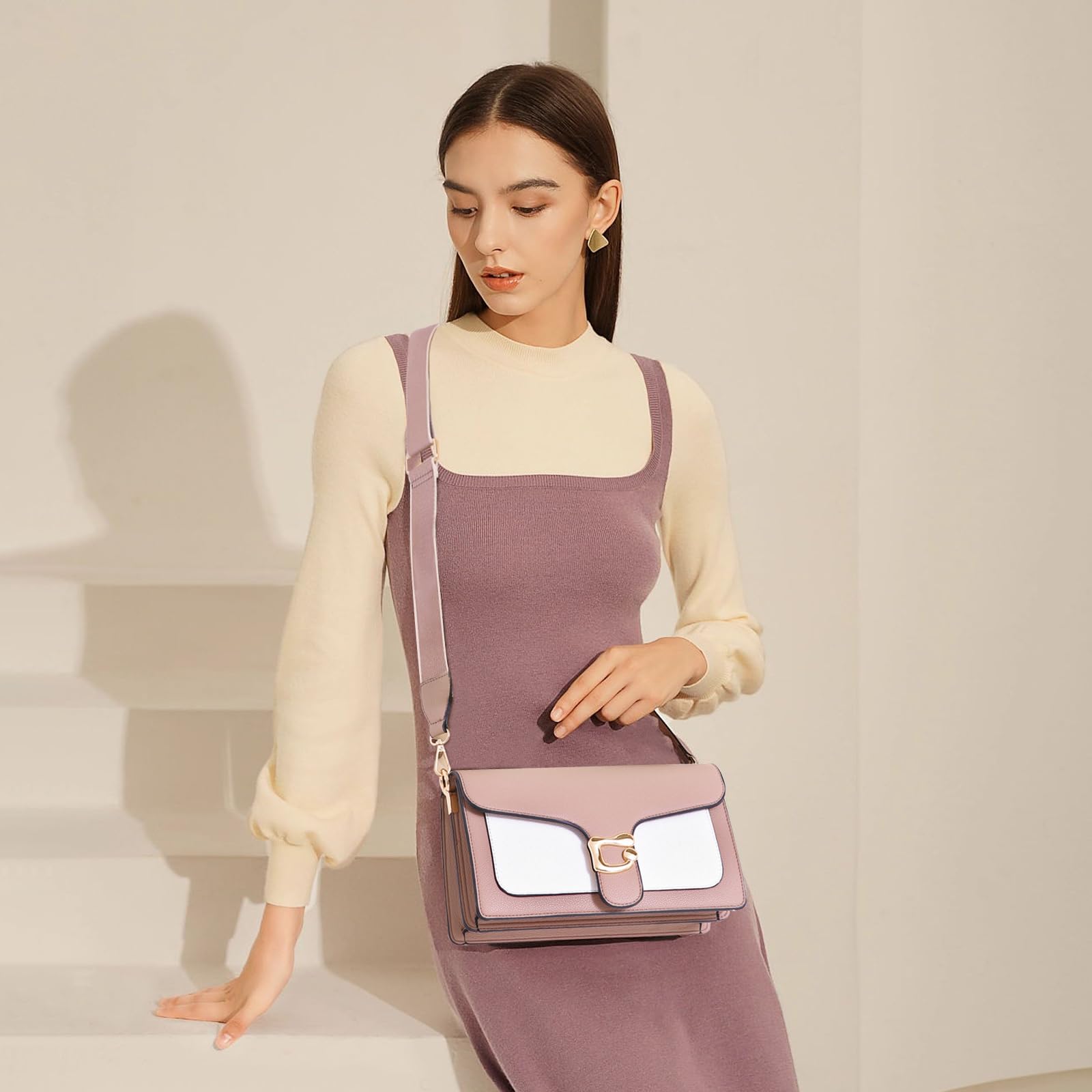 Travistar Sac a Main Femme en Cuir Sac Bandoulière Femme Petit Sacs Bandouliere Pochette Sac à Main Tendance Sacoche Portés épaule pour Femme Sac de Soirée - Avec 2 Larges Sangles Amovibles | 2 sangles détachables