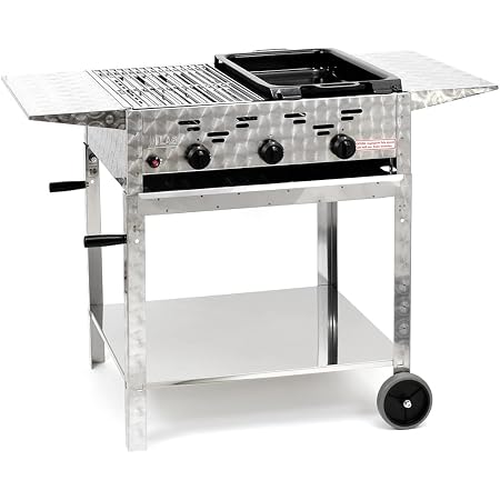 Gasgrill-Kombibräter 11kW, 3 Edelstahl-Brenner, Fahrbar Mit Grillrost & Stahlpfanne – Gastrobräter Für Propan/Butan (50mbar)