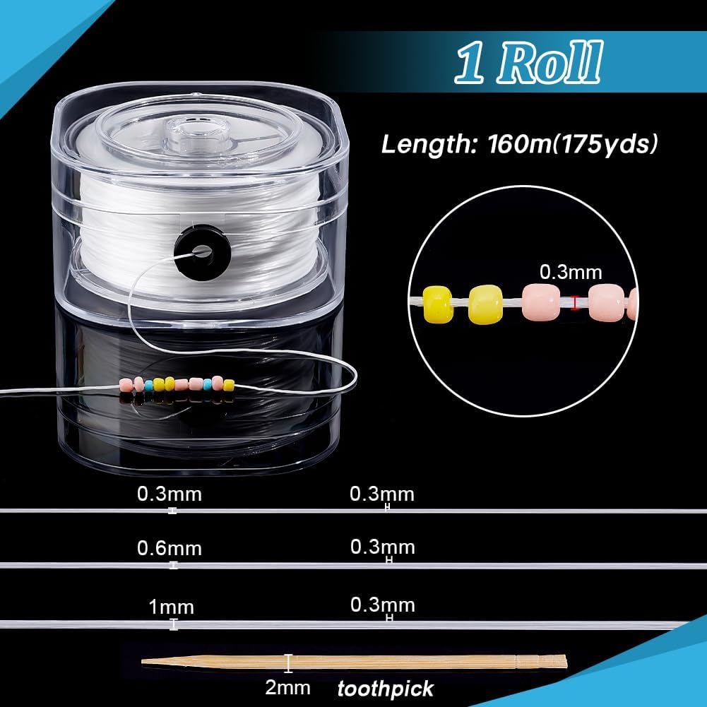 PH PandaHall 175 Yards Stretchy Bracelet Strings, 0.3mm Flat Elastic Cord White Stretchy String Elastic Thread Beading Cord with Organizing Case for Bracelet Necklace Jewelry DIY Craft Making Knotting