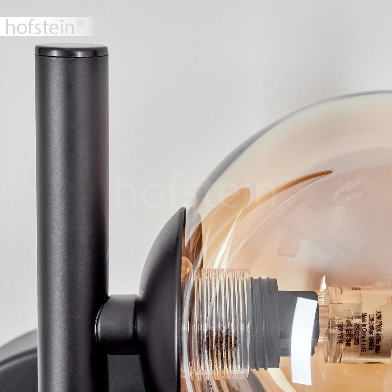 Wandleuchte Chehalis, Wandlampe aus Metall/Glas in Schwarz/Bernsteinfarben, Leuchte im Retro/Vintage-Design mit Schirmen aus Glas (Ø 10 cm) u. An/-Auschalter am Gehäuse, 2 x G9, ohne Leuchtmittel