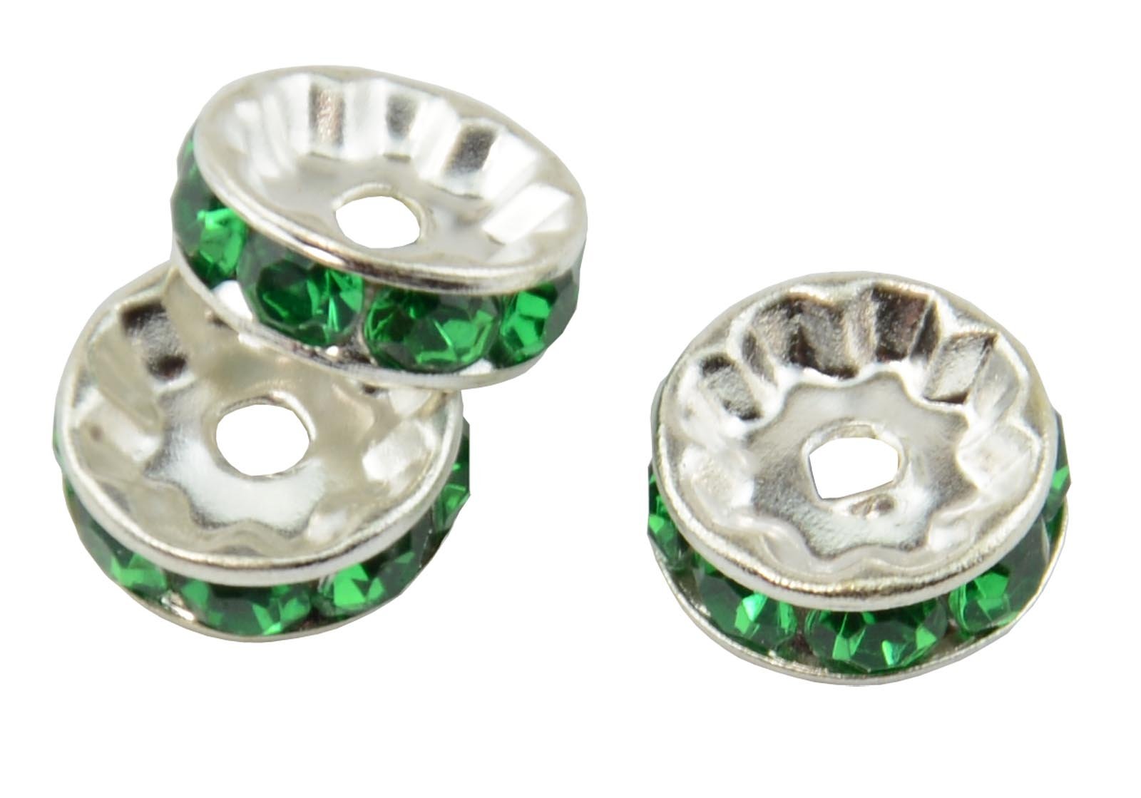 Box Displays Green Pack Of 30 Rhinestone Crystal Rondelle 6X4mm Silver Colour Spacer Beads Diy Jewellery Making Craft Beading Fashion Jewelry Costume Design Spacer Finding Beads