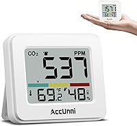 AccUnni Portable CO2 Monitor: Battery-Powered Indoor Air Quality Detector with Temp, Humidity & Alarm for Home, Office, Car