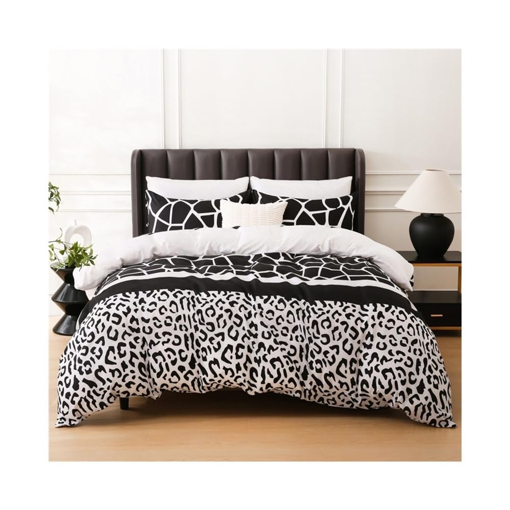 VHKJewE Black White Leopard Print Duvet Cover Set Reversible Quilt Luxury Abstract Geometric Bedding Set(EU Single(135x200cm))