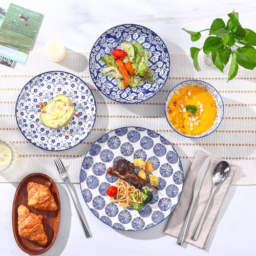 Image of Selamica Ceramic Plates and Bowls Sets,24 Pieces Dinnerware Sets for 6,Scratch Resistant Dish Set for holiday gathering, Dishwasher & Microwave Safe, Vintage Blue