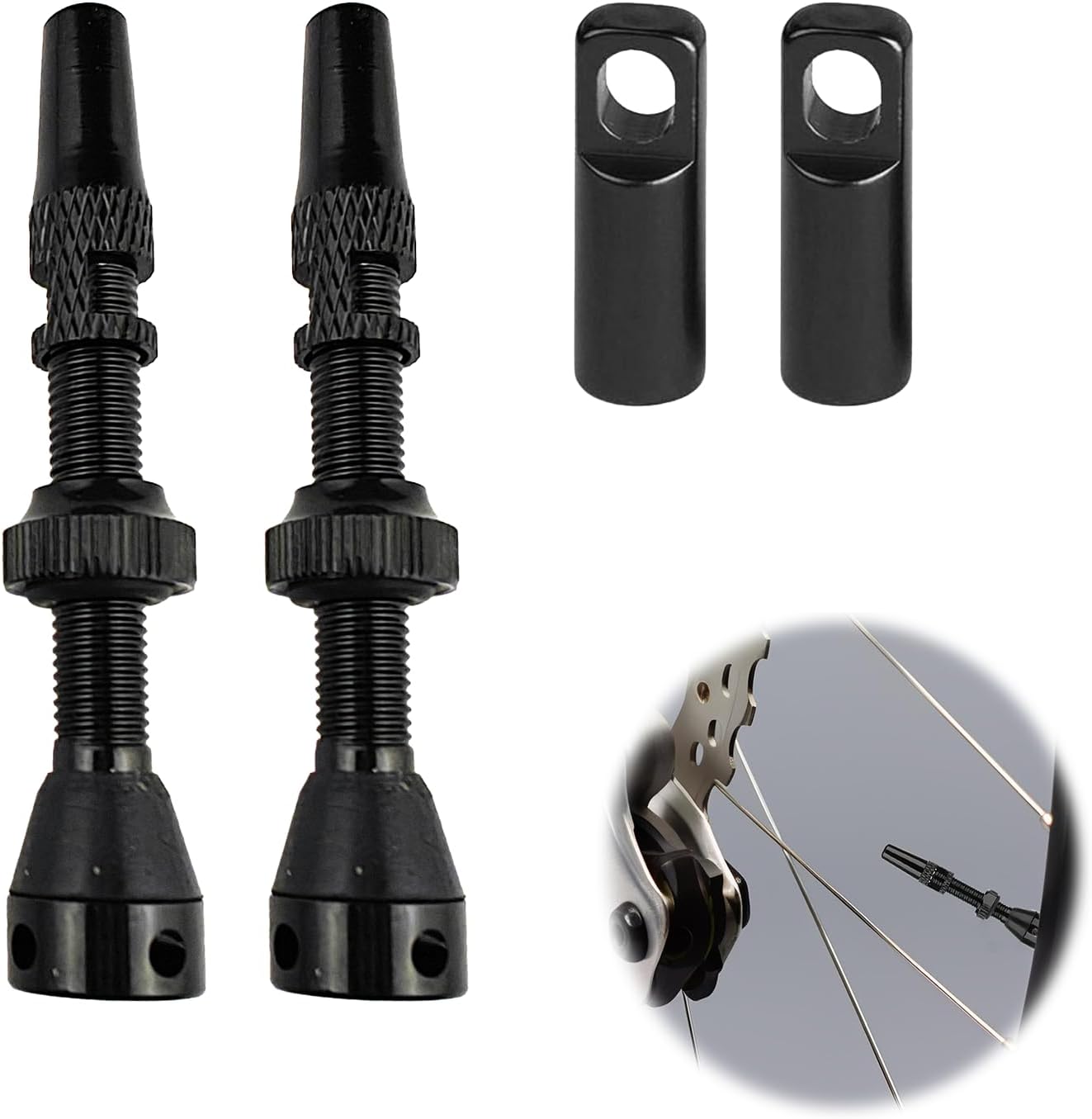2 штуки клапанов Presta Tubeless, шток клапана Presta Tubeless MTB длиной 40 мм, вставка клапана, велосипедный набор Alu Valve, алюминиевый велосипедный клапан с инструментом для извлечения вставки клапана и заглушками
