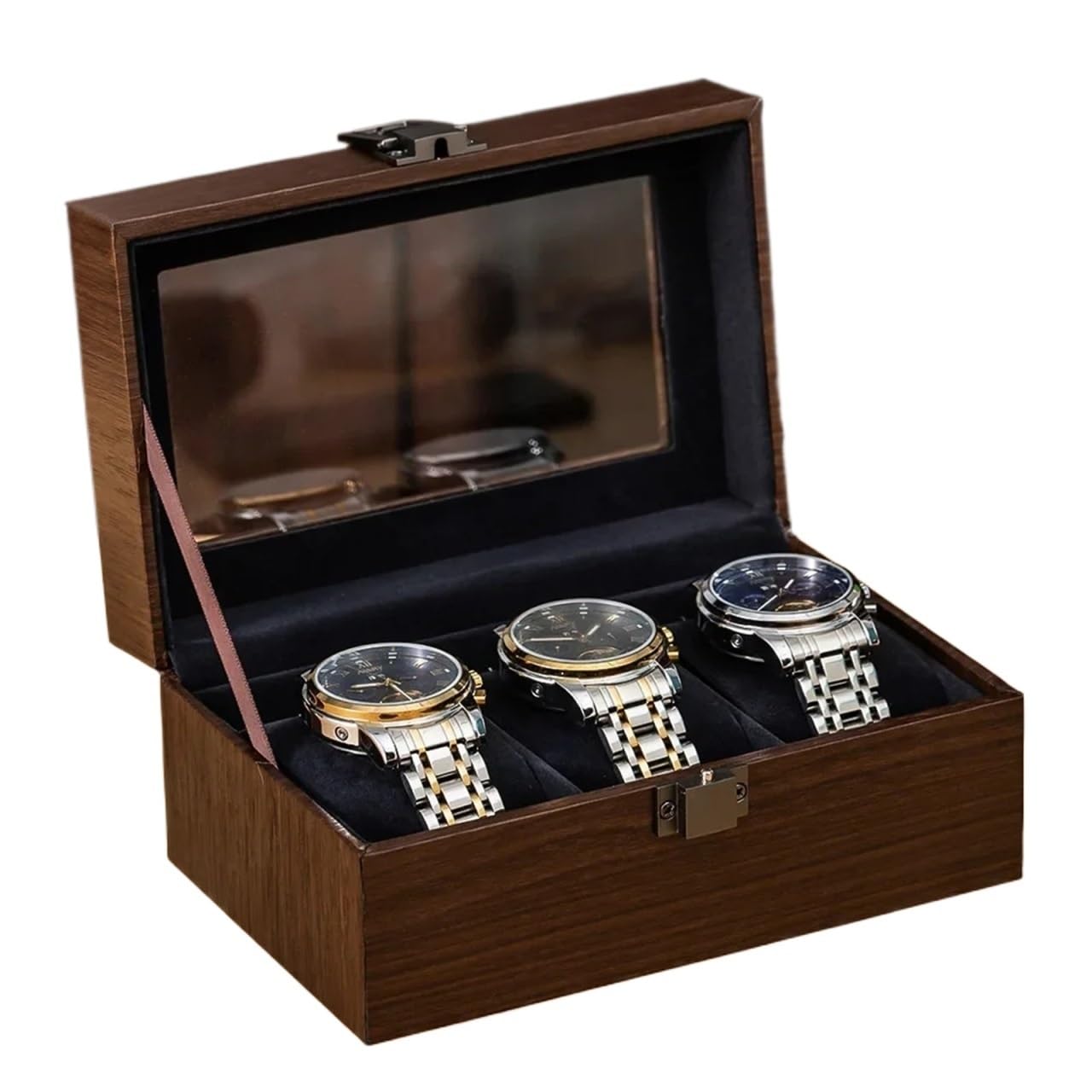 SHENJMAI Watch Box Walnut Wood Grain Multifunctional Storage Box Organizer Case for Watches Jewelry Sunglasses Accessories