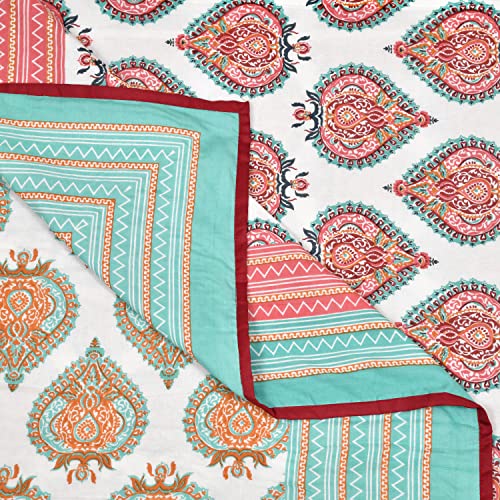 Image of BLOCKS OF INDIA 100% Cotton Dohar King Size Reversible Hand Block Printed Malmal Summer Dohar /Blanket (Color 1)