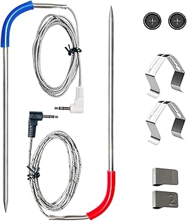 2 Pack Replacement Meat Probe for Traeger Pellet Grill Smokers Parts, 3.5mm Plug Probe Replacement Temperature Meat Probe with 2 Stainless Steel Probe Clip Holders, 2 Gormmets and 2 Numbered Tags