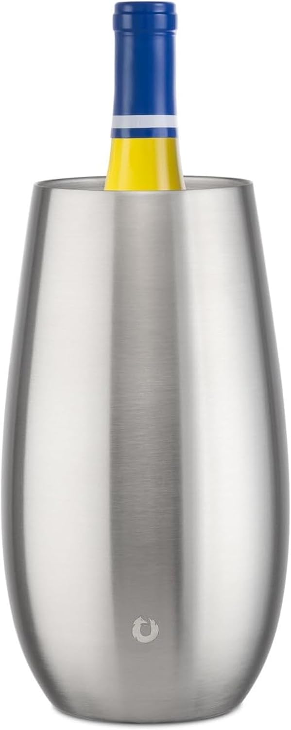 SNOWFOX New Premium Vacuum Insulated, Triple Walled, Stainless Steel Wine Chiller w/Optimal fit to keep wine cold longer. Fits most Wine Bottles. Non-Slip Silicon Base, Steel