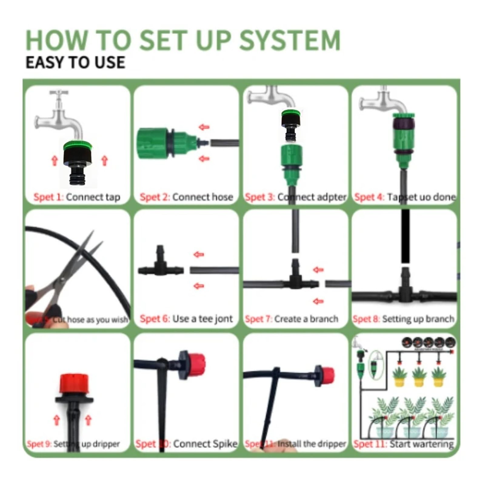 Accessori per Navi Kit di irrigazione for Piante da 5-60 m, gocciolatori Regolabili for irrigazione, Sistema di irrigazione for Micro Giardini Accessori per l'irrigazione(5M6Pcs)