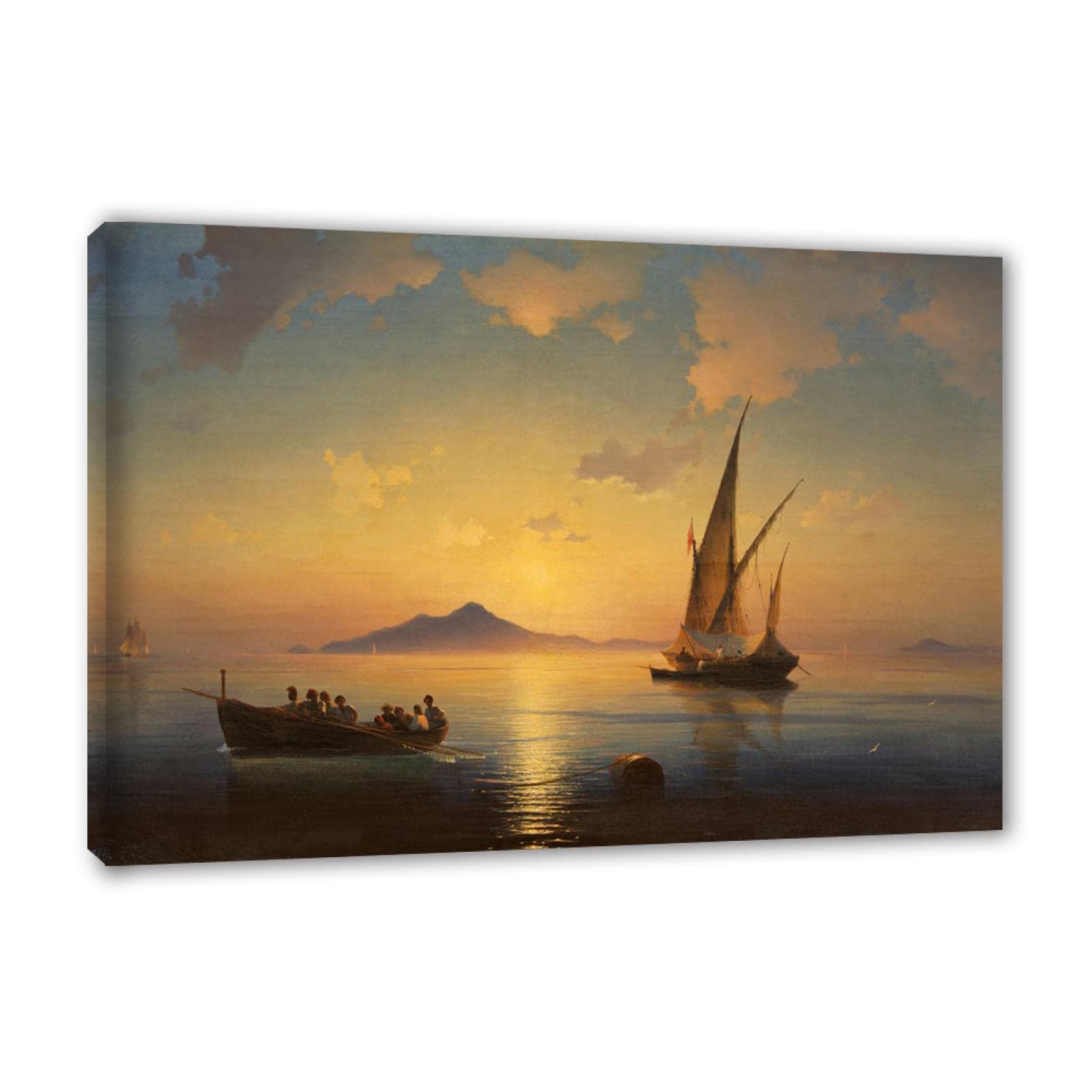 Framed. Ivan Aivazovsky Famous Painting Seascape Wall Art."Bay of Naples"Reproduction Canvas Prints. Ocean Pictures for Living Room Home Decor 80x120cm(31.4x47.2in) Framed