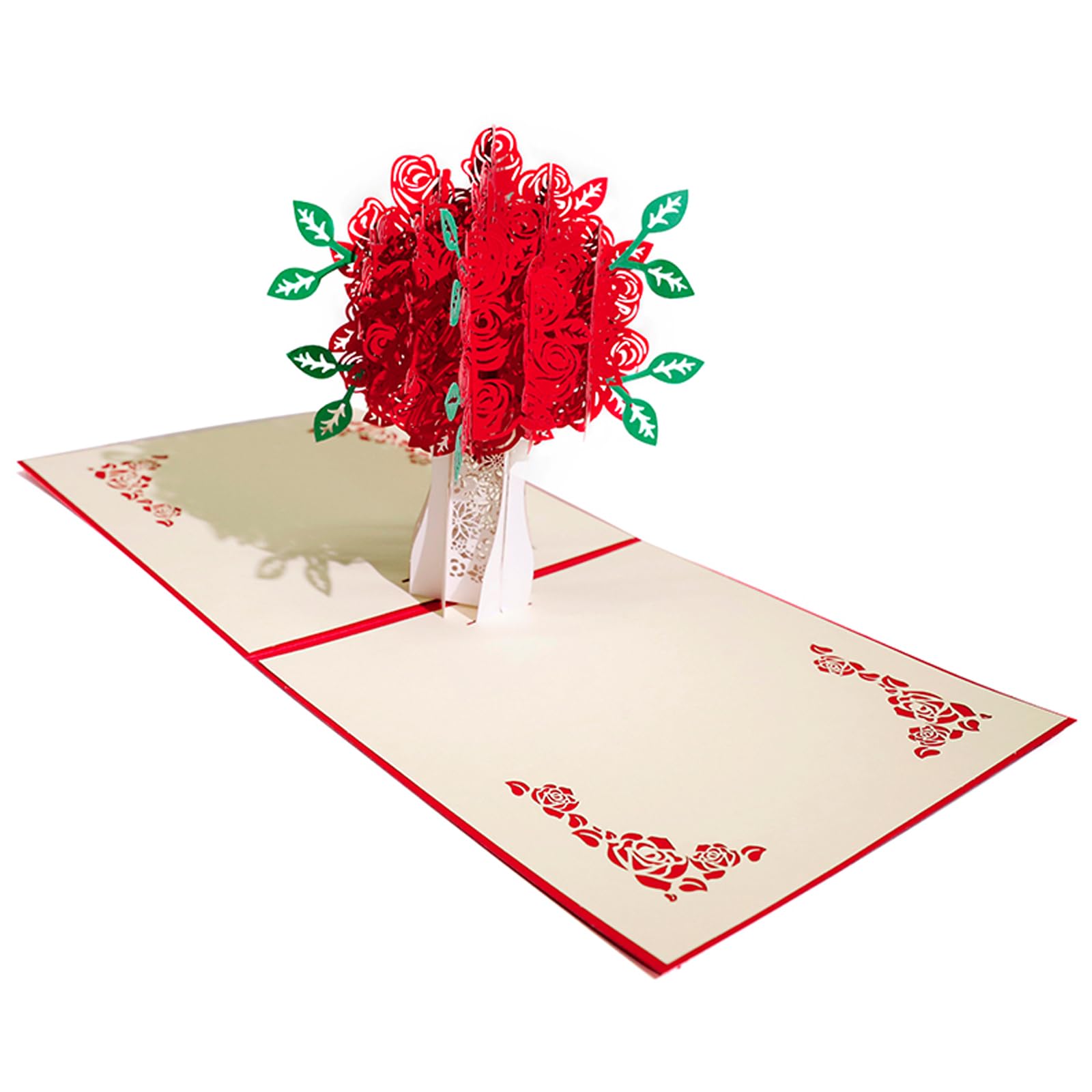 3D Pop Up Karten Grußkarten Weihnachtsbaum Lasergeschnittene Karte mit Umschlag für Weihnachten und Happy New Year (3D Rosenstrauß, 4 Stück)