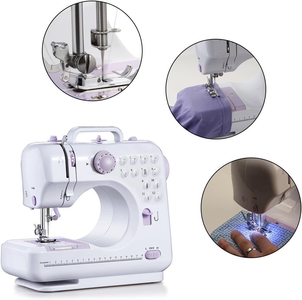 ELEOPTION Heavy Duty Household Sewing Machine Electric for Beginner, Quilting Machine Double Thread Easy Threading with Sewing Needles Foot Pedal Accessories (12 Built-in Stitches)