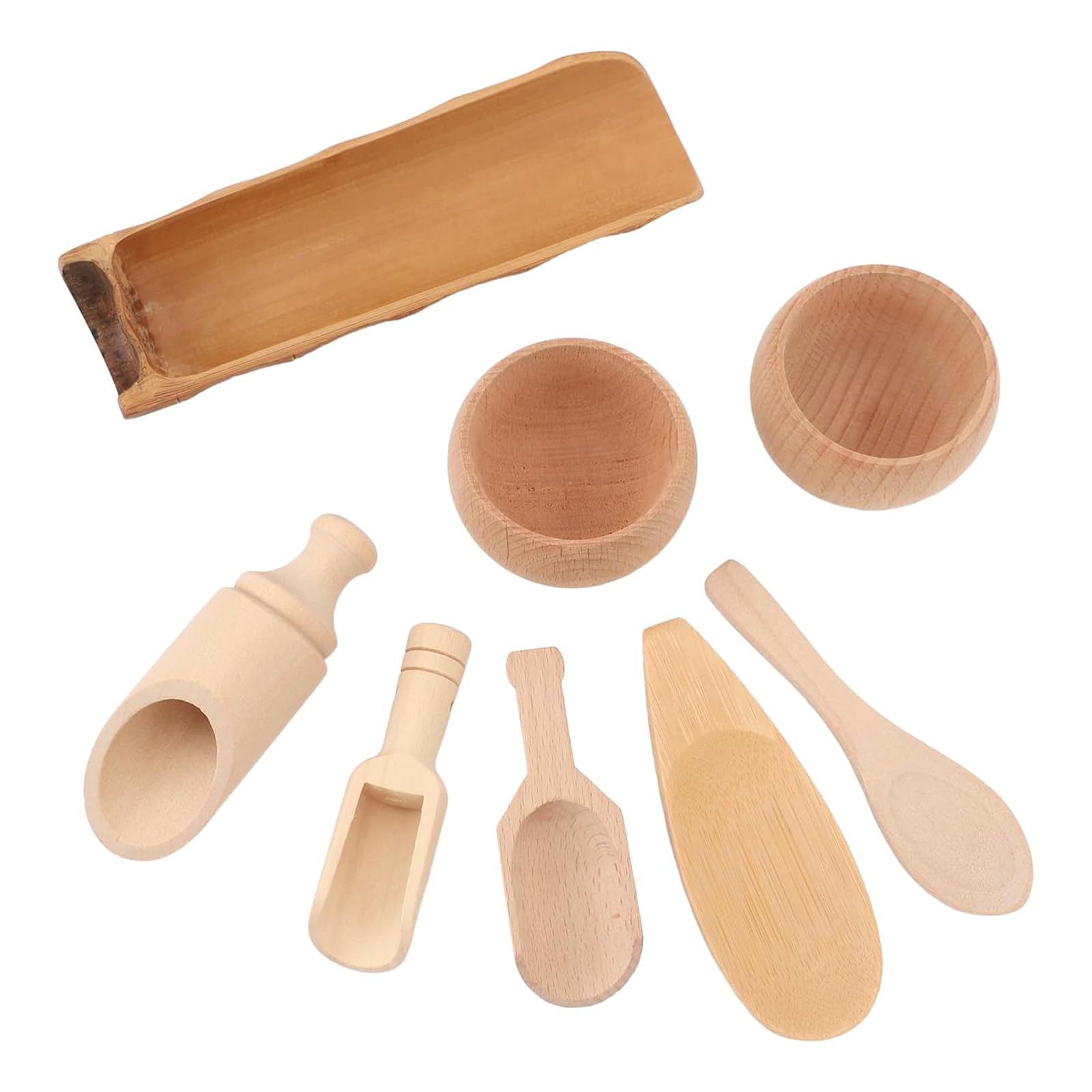 Holz-Küchenhelfer-Set für Kleinkinder, Simulationsspielwerkzeuge für Löffel, Ausgießen und Hand-Auge-Koordination, Geschicklichkeitsentwicklung, sensorisches Kochspiel
