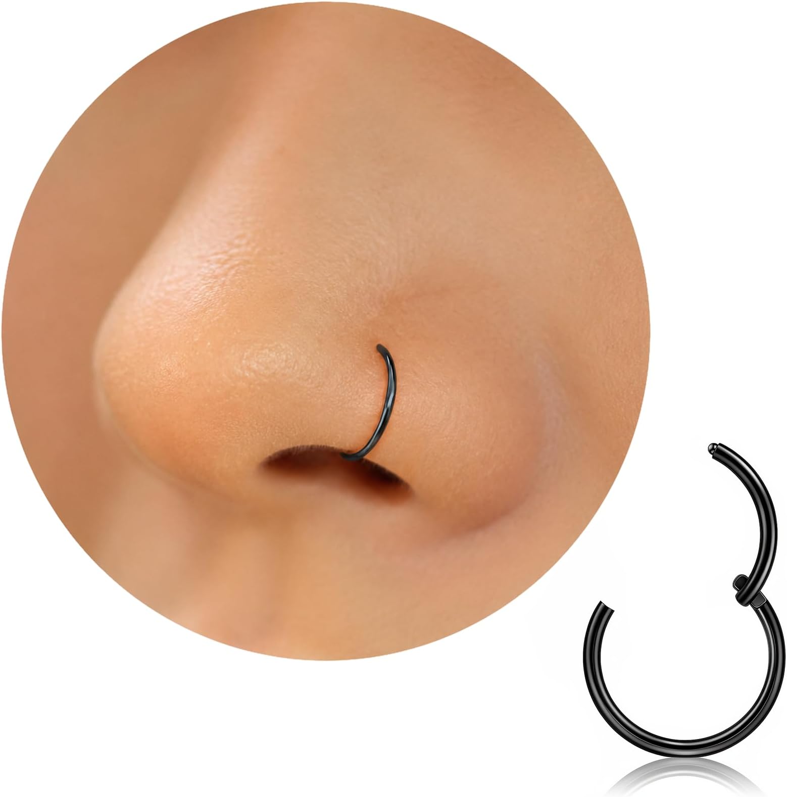 Ldurian Nose Rings for Women, Gold Hypoallergenic Nose Ring Hoop, 316L Surgical Steel Septum Cartilage Earring, 20G 18G 16G 14 Guage Diameter 5mm to 16mm Body Piercing Lip Jewelry