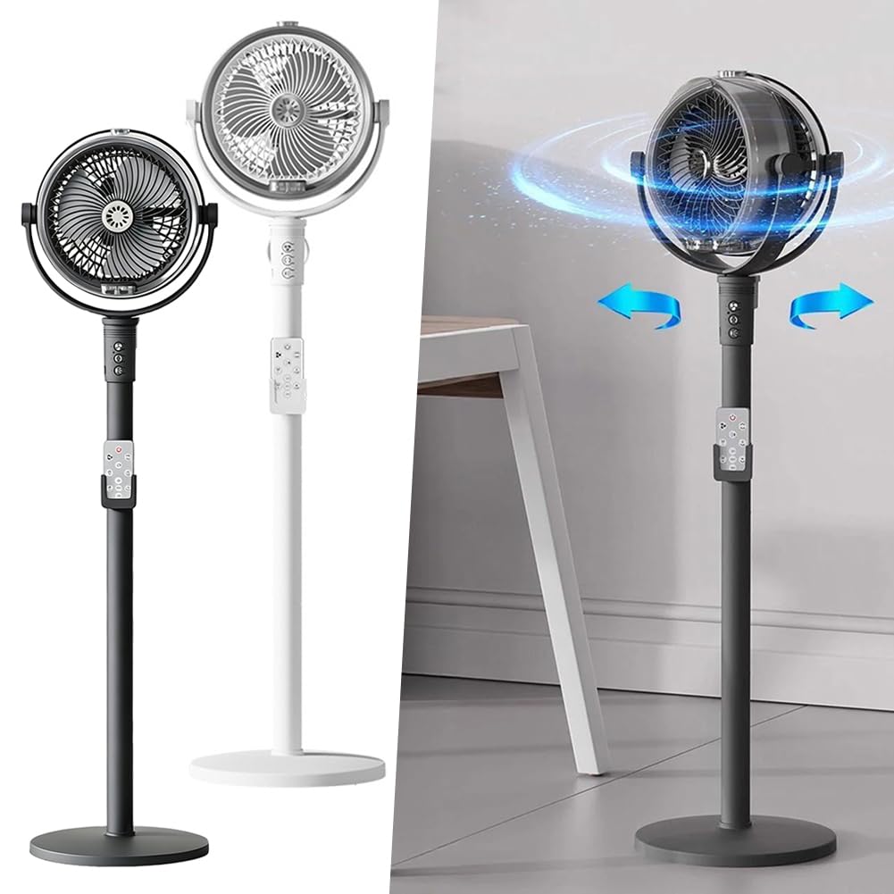 Ventilatore da terra per camera da letto, ventilatore a piedistallo a motore CC, umidificatore circolatore, 4 velocità, ventilatore a piedistallo regolabile in altezza con telecomando, per