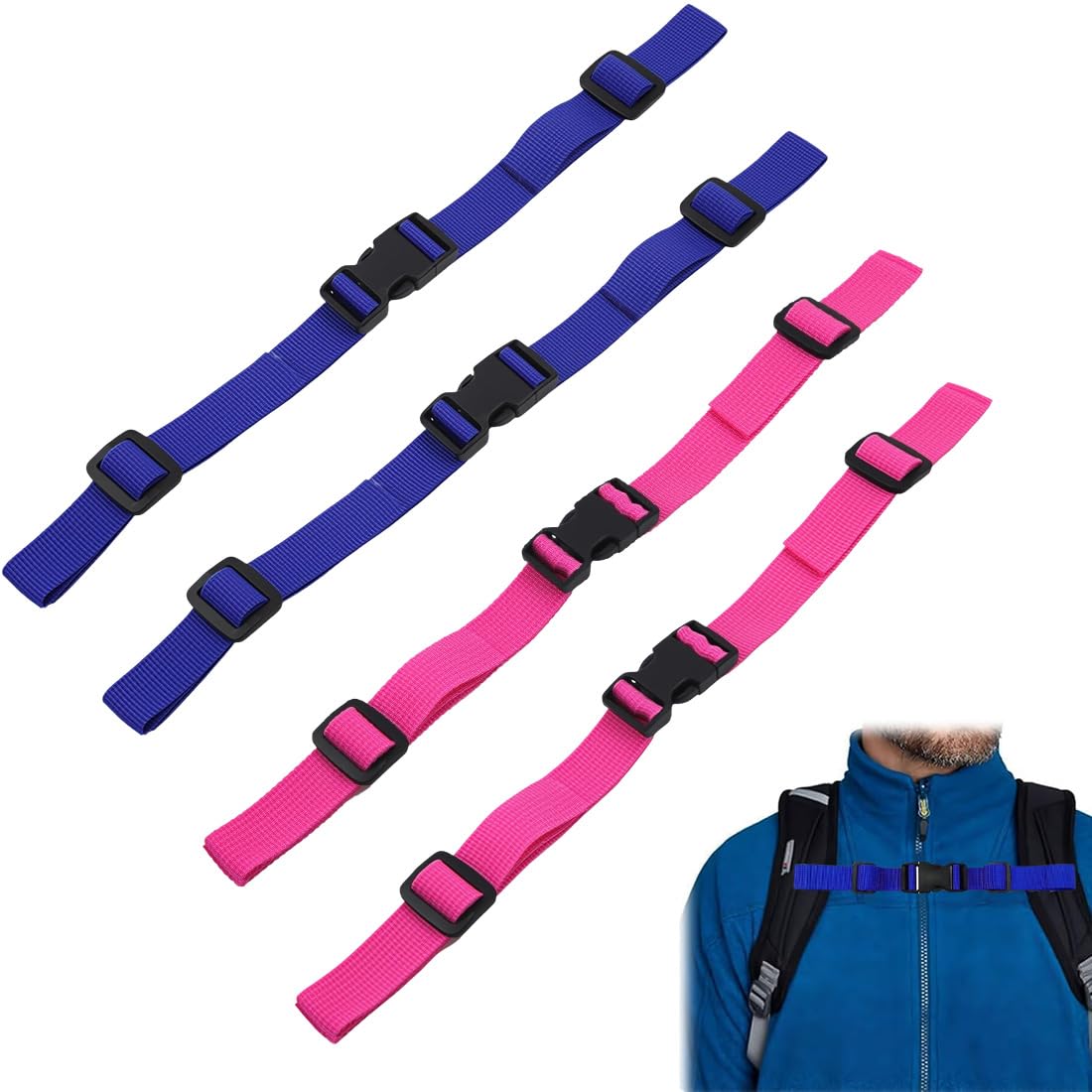 4 Pcs cinghie, cinghia, Cinghia Toracica Zaino, Cinturino Sterno per Zaino Regolabile Cinturino per Zaino Antiscivolo Resistente, per Zaino Adulti e Bambini, Jogging, Viaggi all'Aria Aperta