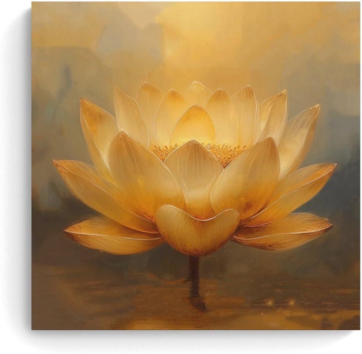FireDeer Golden Lotus Zen Canvas Wall Art Flower Bloom in Water Picture Prints Floral Wall Decor Meditation Painting for Yoga Spa Meditation Spiritual Room Decor, 16x16inch-Unframe