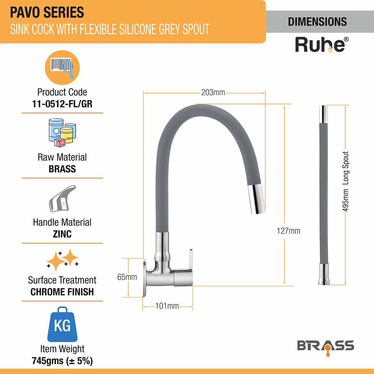 Ruhe Pavo Sink Faucet - 360° Rotating, Grey -2