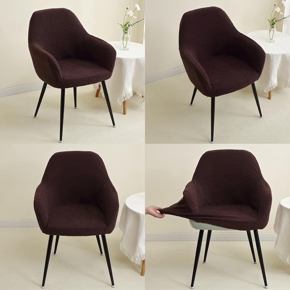 Curved Back Dining Chair Cover, Stretch Chairs Covers with Arms, Swivel Armchair Slipcovers, Office Desk Chair Protector, for Home Living Office Decor,Coffee,6PCS