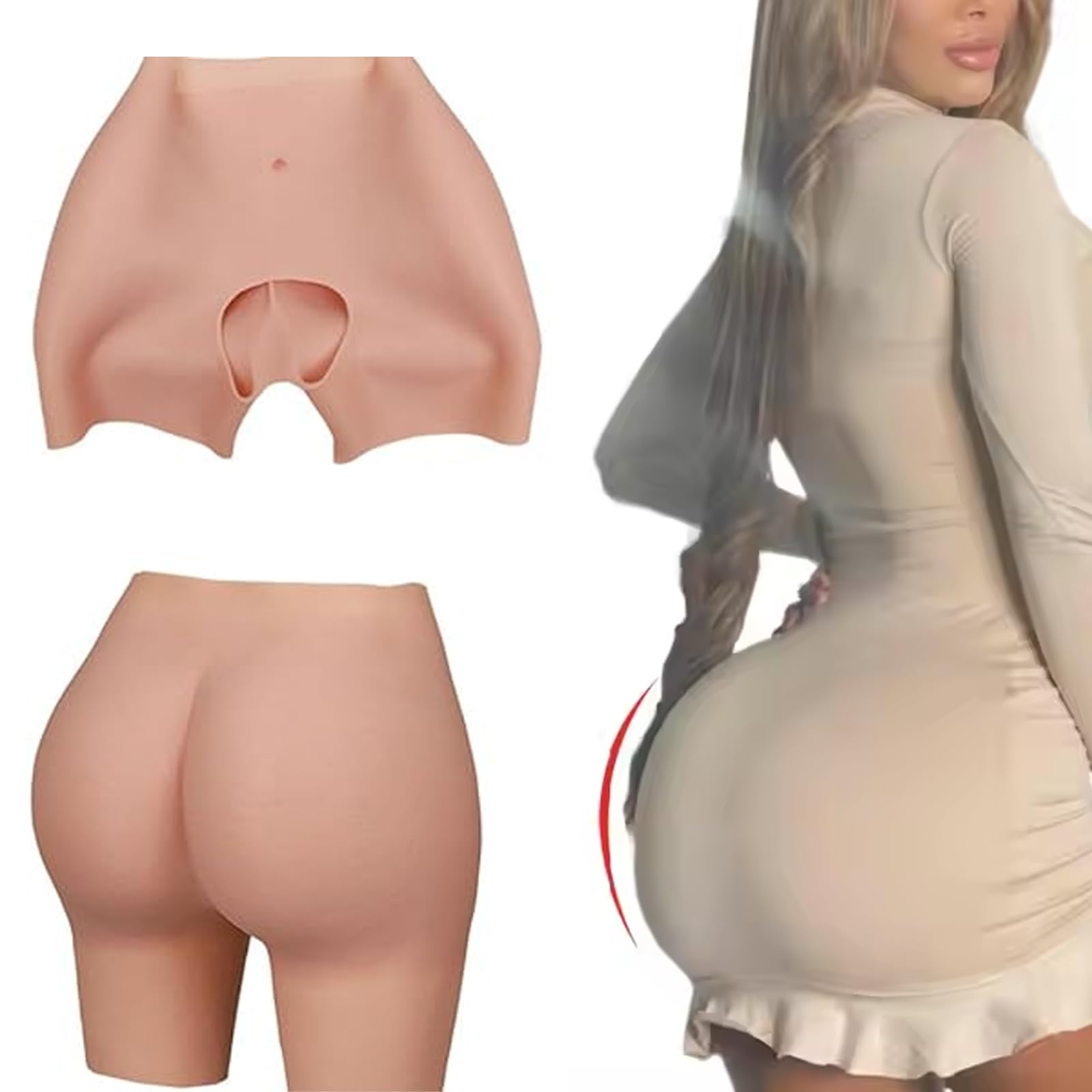 Adima Silikon Fake Butt Hose Offener Schritt Gesäß Shaper Control Shorts Hüftverstärker Höschen Fake Ass für Frauen