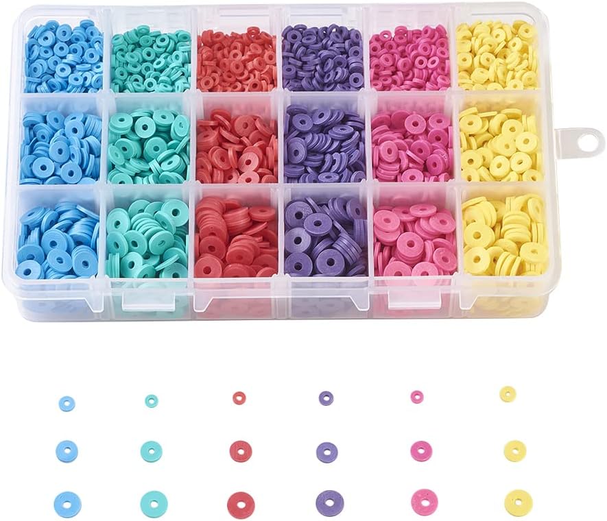 6 Colors Handmade Polymer Clay Flat Round Beads Loose Heishi Beads Spacer Disc Beads for DIY Bracelet Necklace Dangle Earring Charms Jewelry Making Hole 1~2mm