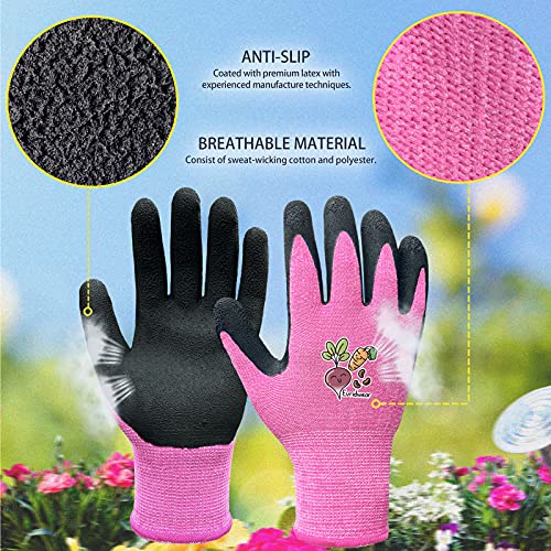 Evridwear Kids Gardening Gloves For Boys Girls Outdoor Yard Work,Planting (Xs (3-5Yr), Pink) #TOP1