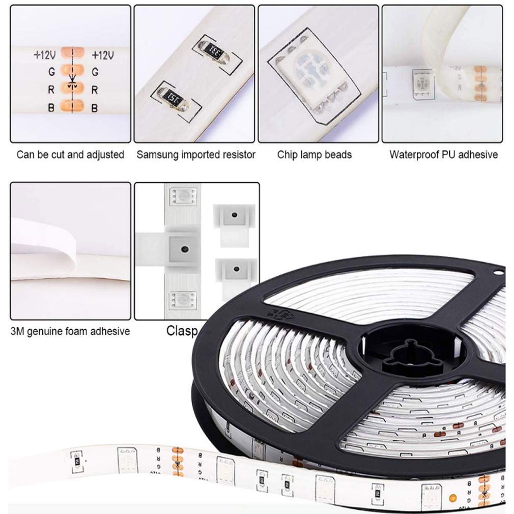 Tira Led RGB 5M, Luces Led Smart 5050 Control App Habitacion con Controlador WiFi Sincronizar Música 24 Teclas Control Remoto RF Luz De Ambiente para El Hogar Dormitorio Habitación TV Fiesta,20M