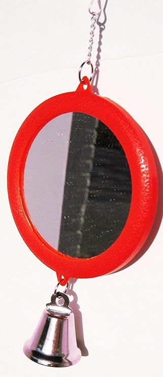 Hypeety Pet Bird Mirror with Bell Interactive Parrot Toy Bird Cage Mirror for Cockatiel Parakeets Toys Canaries cage Cages Budgie (RED)