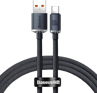 Baseus 100W USB-A to USB-C Cable Fast Charge, Aluminum Alloy Casing Nylon Braided Type-C Cable for Pad Air/Pro, Samsung Galaxy S21, Huawei, Xiaomi (1.2M) (Black)