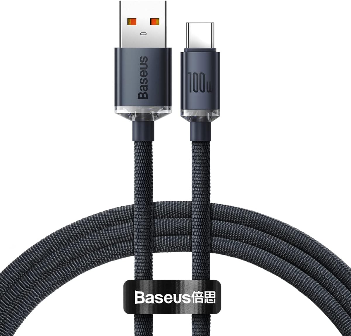 Baseus 100W USB-A to USB-C Cable Fast Charge, Aluminum Alloy Casing Nylon Braided Type-C Cable for Pad Air/Pro, Samsung Galaxy S21, Huawei, Xiaomi (1.2M) (Black)