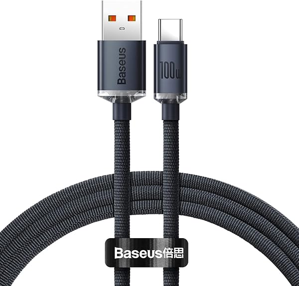 Baseus Crystal Shine USB-A - Type-C Hızlı Şarj Veri Kablosu 100W 5A 1,2M – Siyah (iPhone ile uyumlu değildir)