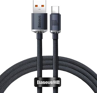 Baseus Crystal Shine USB-A to Type-C Fast Charging Data Cable 100W 5A 1.2M – Black (not compatible with iPhone)