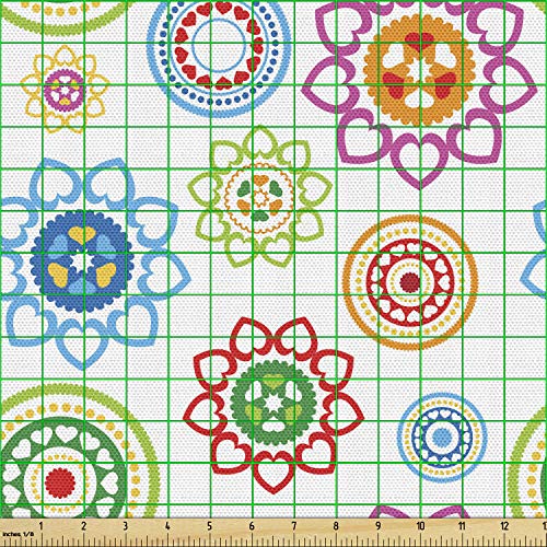 Image of Ambesonne Modern Fabric by The Yard, Colorful Style Inspired Patterns with Flower Like Images Art, Decorative Fabric for Upholstery and Home Accents, 3 Yards, Green Orange