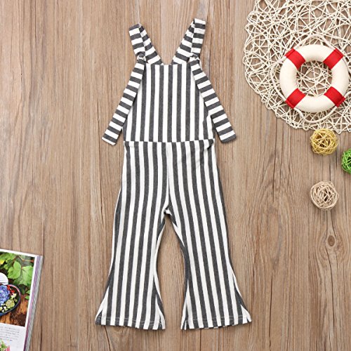 ZAXARRA Toddler Baby Girl Stripes Bell-Bottom Jumpsuit Romper Overalls Long Pants Outfits (4-5 Years, Gray)