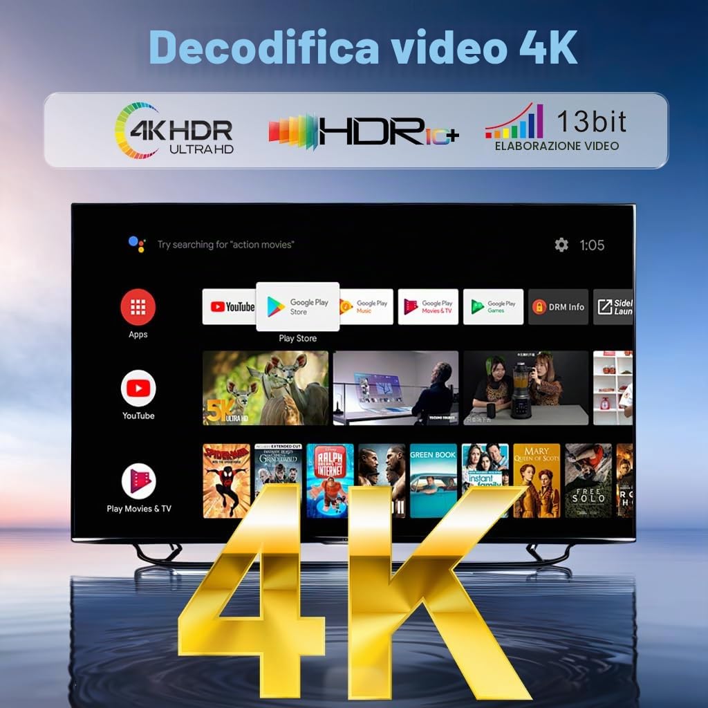 4K Android TV Stick 14.0, 2026 Mini TV Stick 2 GB di RAM 16 GB di ROM Ultra HD CPU RK3518 Supporta Wi-Fi 6 2.4G/5G Bluetooth 5.0 USB HDR10 Smart TV Box con Telecomando vocale Bluetooth - Bianco