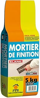 Mortier de Finition Blanc 5kg - Enduit de Lissage Pr&ecirc;t &agrave; G&acirc;cher, Haute Adh&eacute;rence - Rebouchage, R&eacute;paration et Finition Murs et Sols Int&eacute;rieurs/Ext&eacute;rieurs, Application Manuelle, Grain Fin
