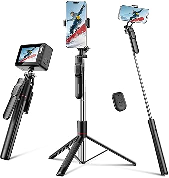 HOLD UP Super Long Selfie Stick Tripod, Extra-Long with Large Reinforced Tripod Stand Upto 67 inch/170 cm, Wireless Bluetooth Remote for YouTube Photo Video Tripod for Mobile Phone