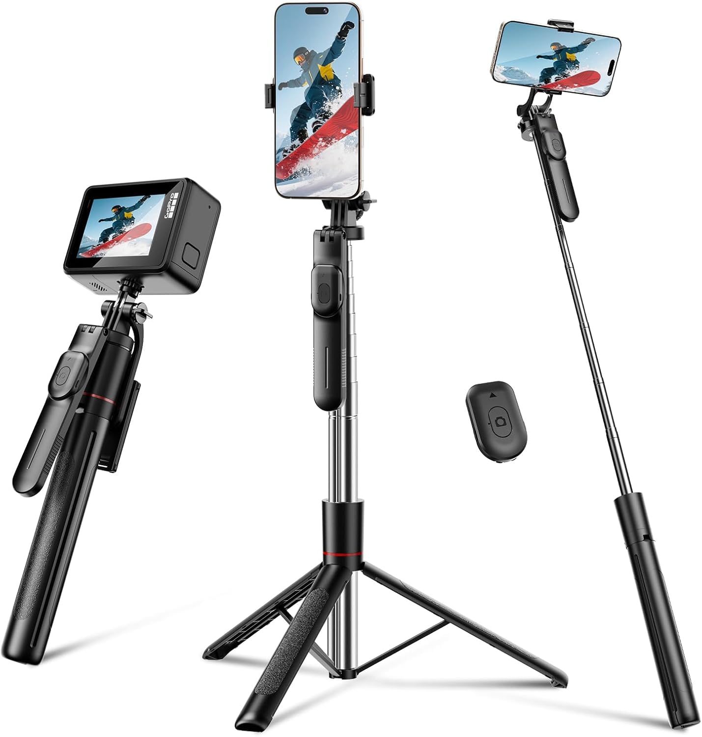 HOLD UP Super Long Selfie Stick Tripod, Extra-Long with Large Reinforced Tripod Stand Upto 67 inch/170 cm, Wireless Bluetooth Remote for YouTube Photo Video Tripod for Mobile Phone