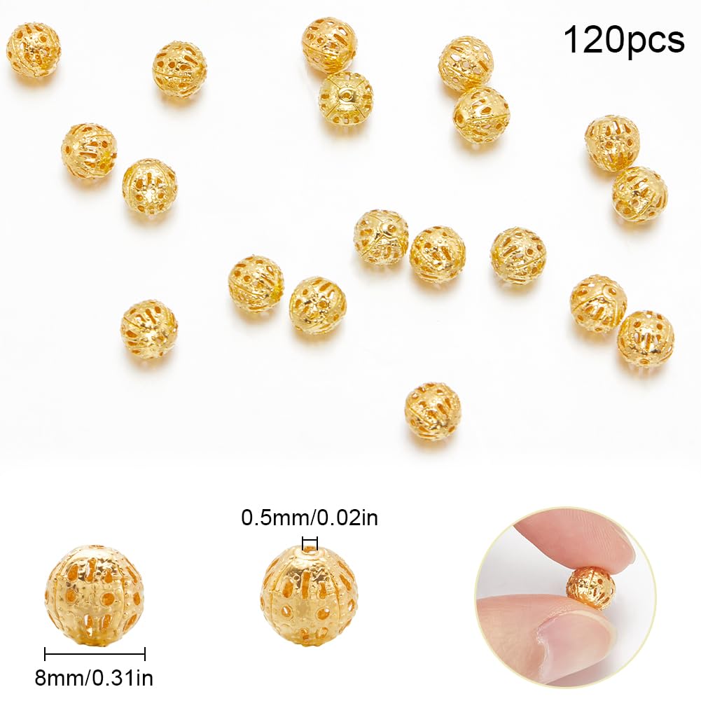 Beebeecraft 60-Piece Gold Plated Spacer Beads - 4/6/8mm Hollow Ball Beads For DIY Jewelry Making