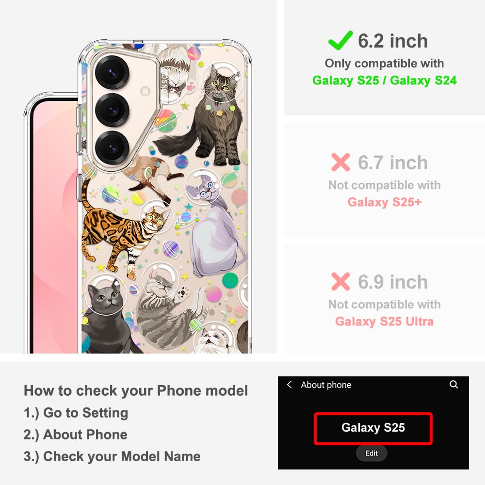 MOSNOVO Coque pour Samsung Galaxy S25 / Galaxy S24 - Housse Fine Transparente Antichoc en TPU + PC [Protection Contre Les Chutes de 2 m/Anti-Pelage] - Chat de l’Espace - 2