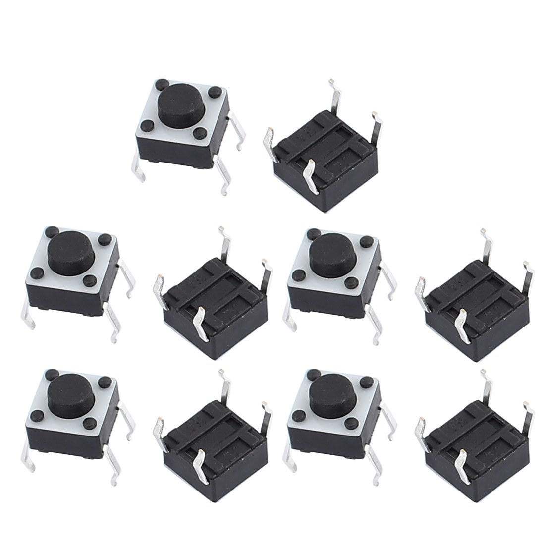 Sourcing Map Black Sourcingmap 10Pcs 6Mmx6mmx5mm Panel Pcb Momentary Contact Tactile Tact Push Button Switch Terminals Size 4